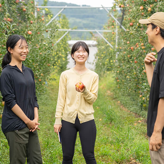 子供が安全な果物を収穫する様子